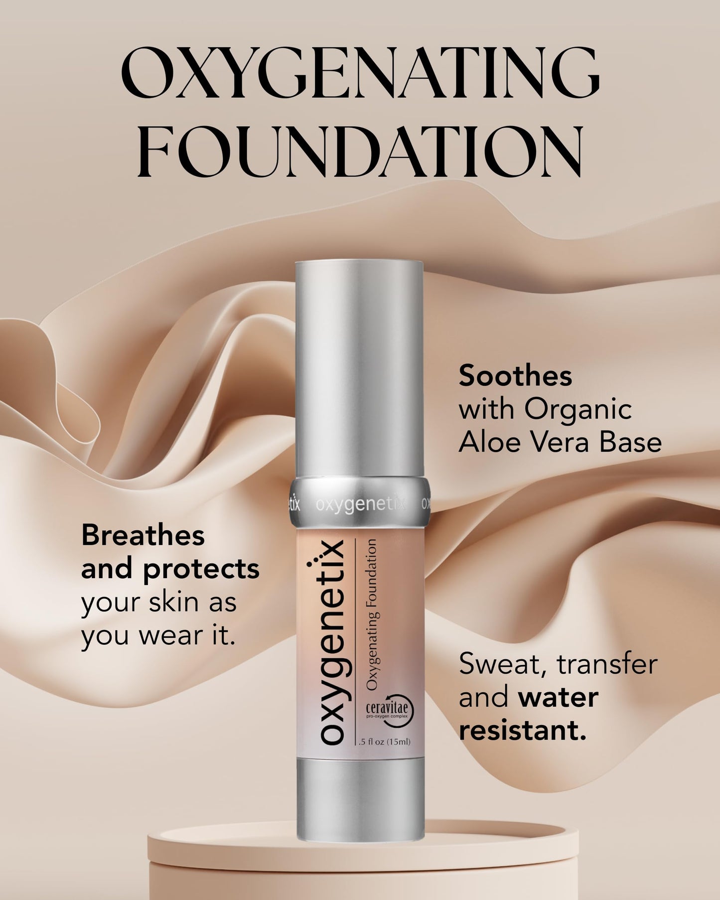 Oxygenetix Oxygenating Foundation – Beige | Breathable Makeup for Face | Buildable Coverage with Weightless Feel | Longwear Foundation for Women | Safe for Sensitive or Laser-Treated Skin