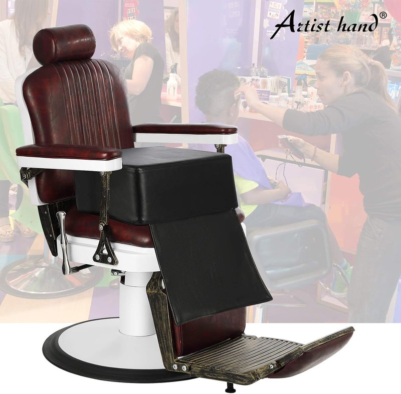 Kids Barber Booster Seat - 6.5" Thick Toddler Salon Chair Cushion with Foot Protector | Black Synthetic Leather