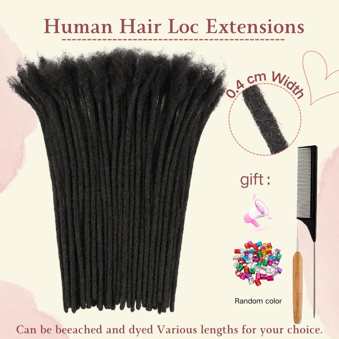 10 Inch 0.6cm Thickness Loc Extensions Human Hair 30 Strands Dreadlock Extensions Real Human Hair For Women Men Kids 100% Full Handmade Permanent Locs Extensions Can Be Dyed And Bleached(Natual Black)