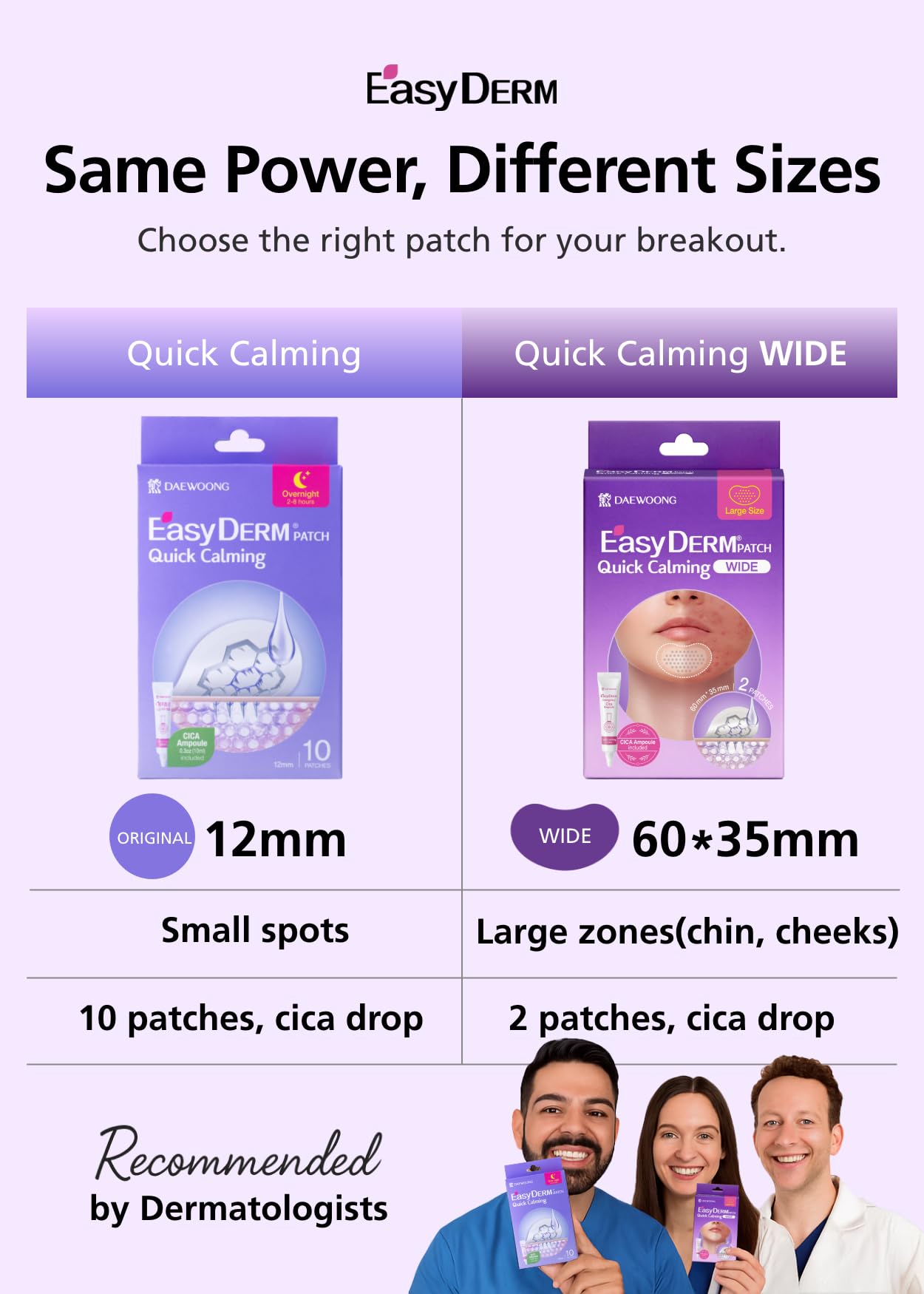 EasyDerm Quick Calming Magnesium Patches WIDE – 2 Packs / 4 XL Patches Total, Extra-Large Hydrocolloid Patch for Severe Acne, Soothing & Waterproof, Amazon Exclusive, Summer & Travel Essentials