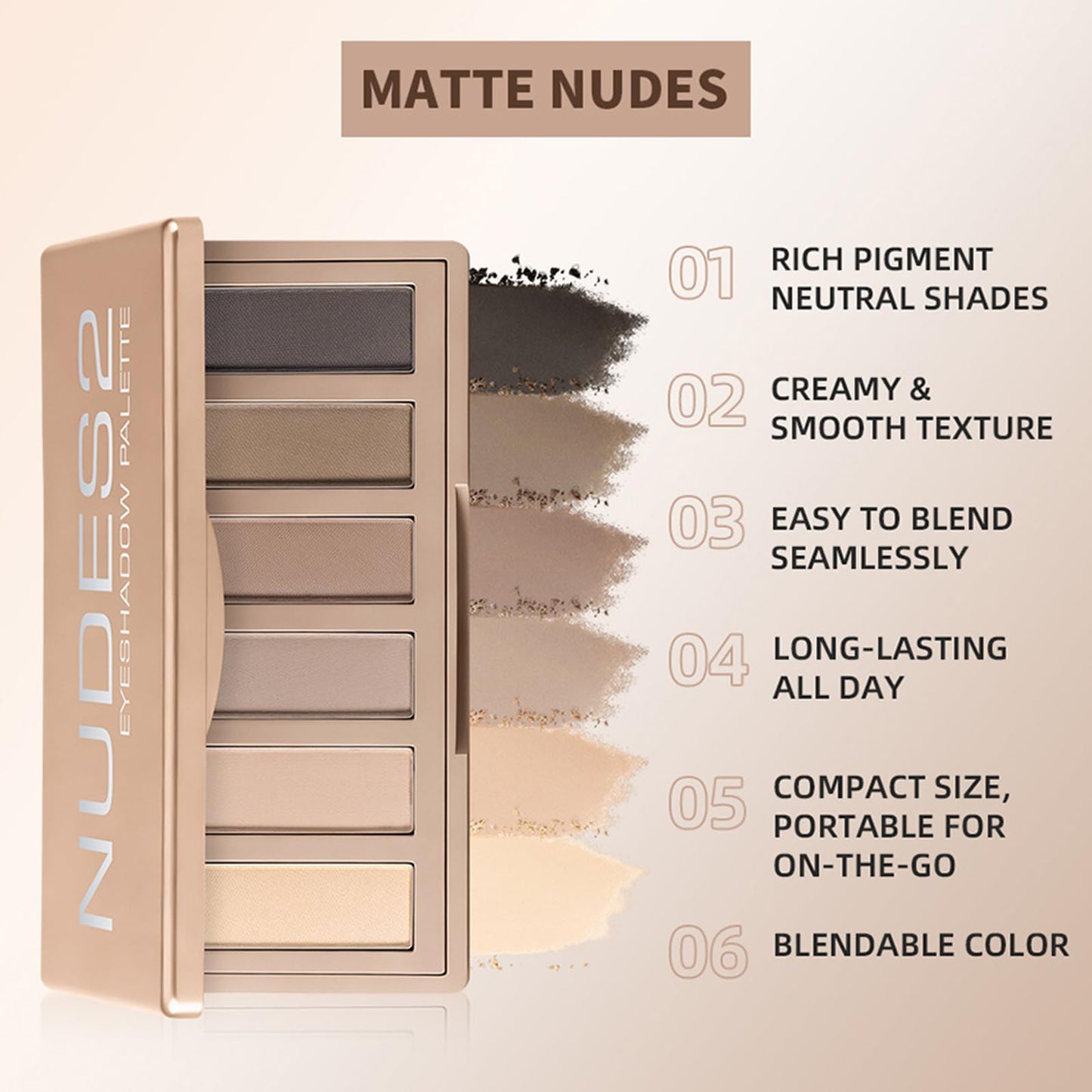 MOOMARTO 6 Matte Neutral Mini Eyeshadow Palette with Brush - Ultra Blendable Cool-Tone Nude Smokey Eye Shadow Palette, Long-lasting Wear Smooth Texture