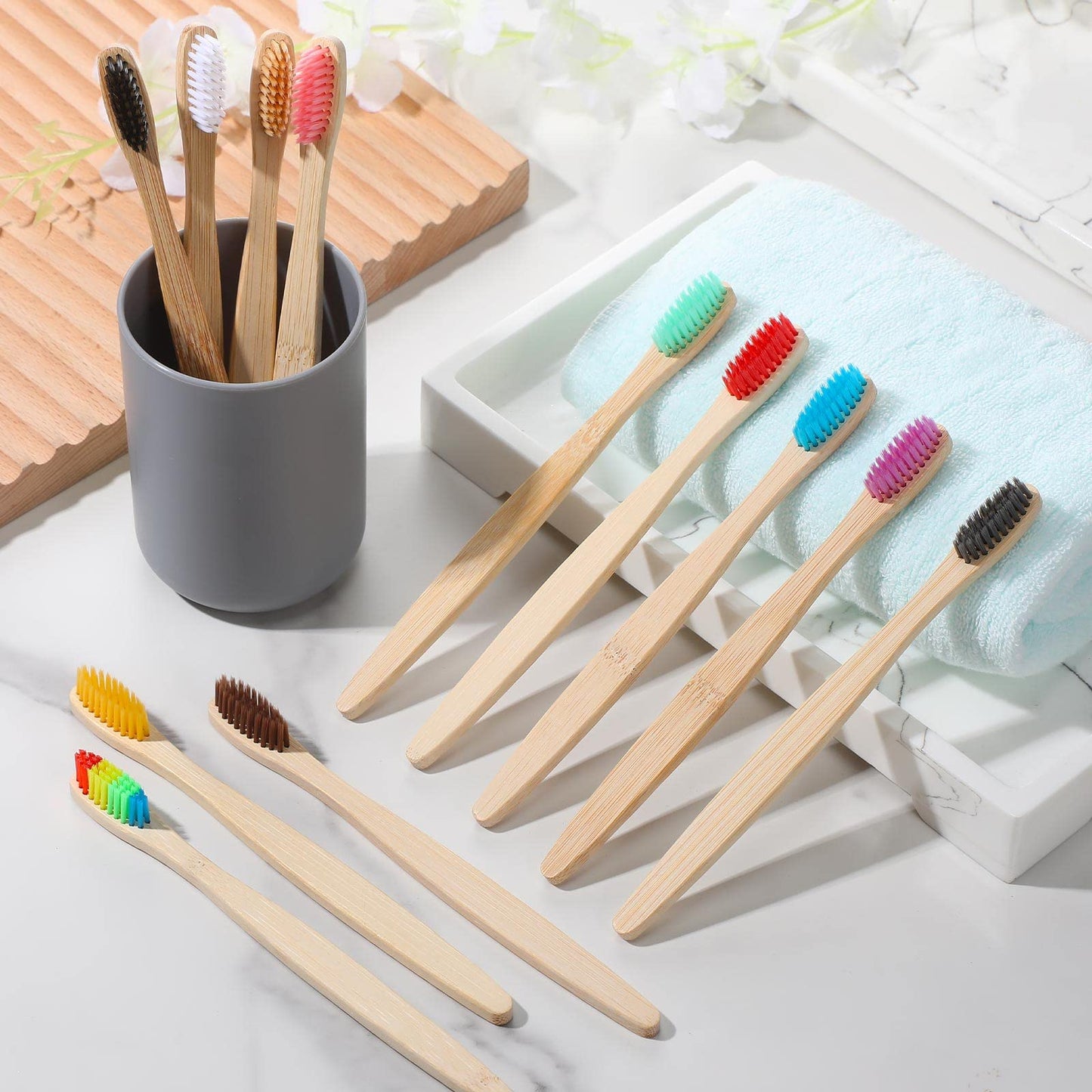Sieral 120 Pcs Bamboo Toothbrushes Bulk, Soft Bristle Bamboo Toothbrush, Individually Wrapped for Adults Travel Family Hotel Party, 7 Inch 12 Color