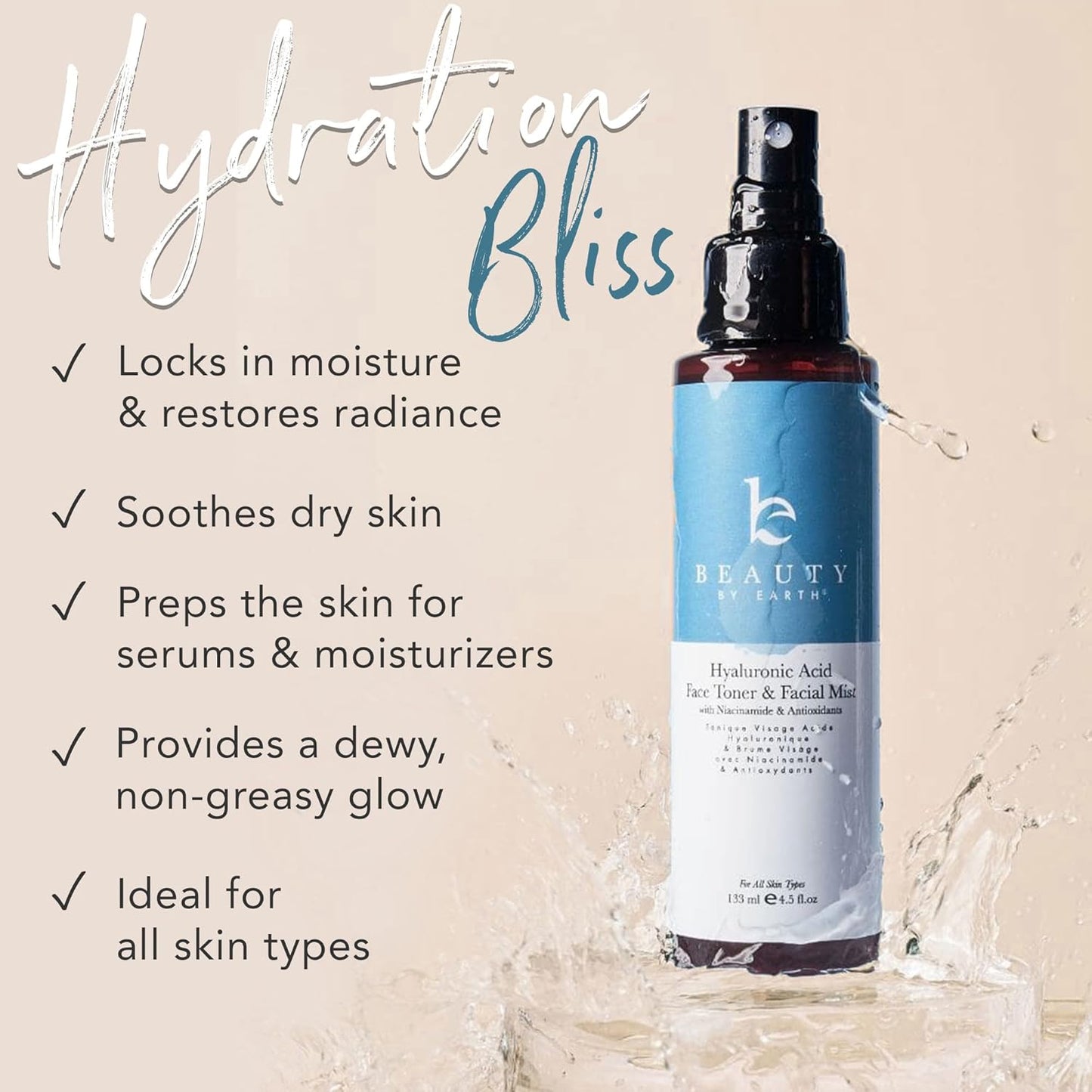 Hyaluronic Acid Toner for Face - Hydrating Natural & Organic Formula | Fragrance-Free, Niacinamide Infused for Dry Sensitive Skin
