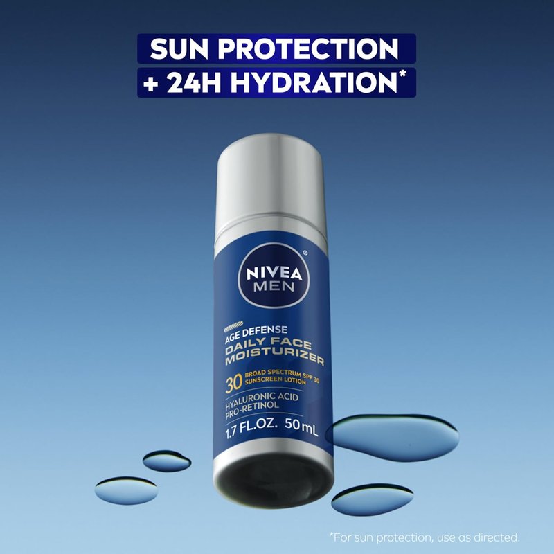 NIVEA MEN Age Defense Daily Face Moisturizer - SPF 30, Pro-Retinol & Hyaluronic Acid | 1.7 Fl Oz