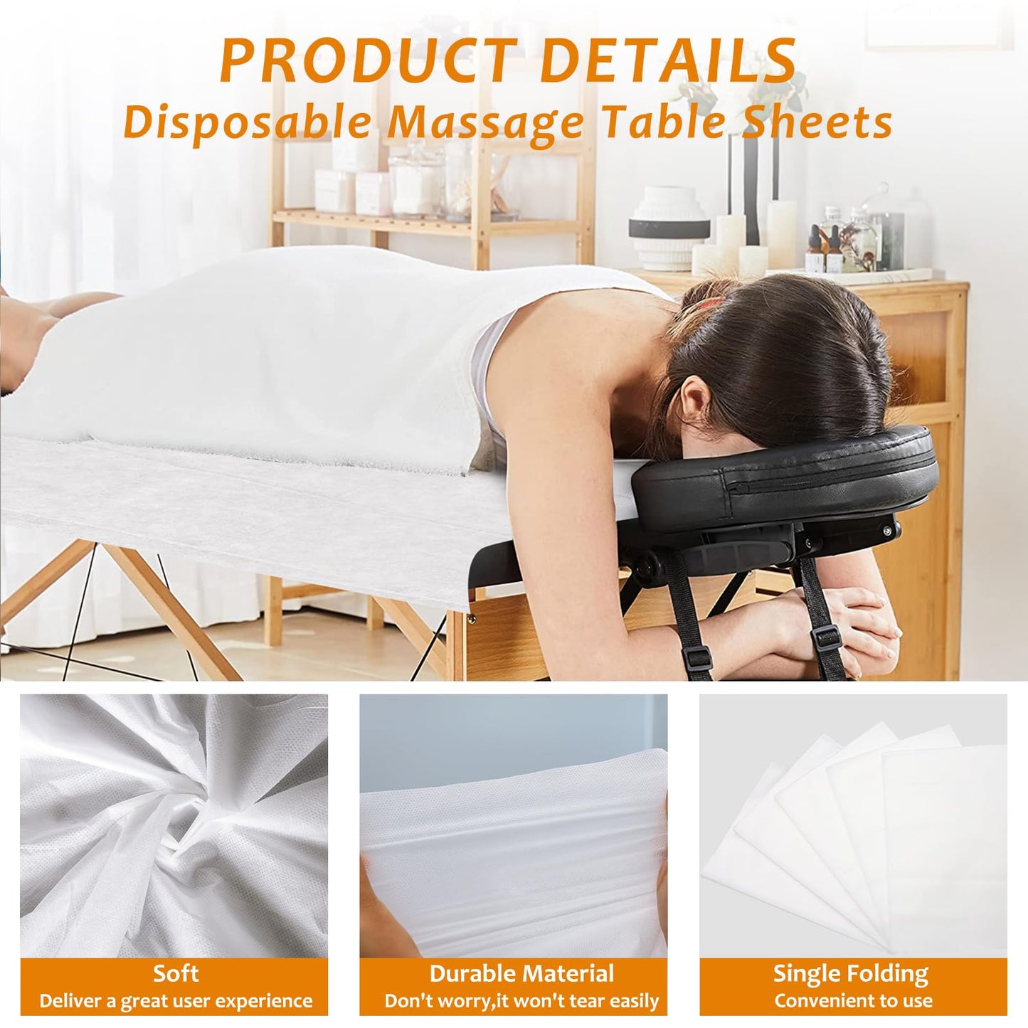Bozikey 100PCS Massage Table Sheets, Disposable Bed Sheets for Massage Table, Spa Bed Covers for Esthetician, Tattoo, Waxing, Lash Bed, Salon Table, Non-Woven Fabric 71" x 31" (White)