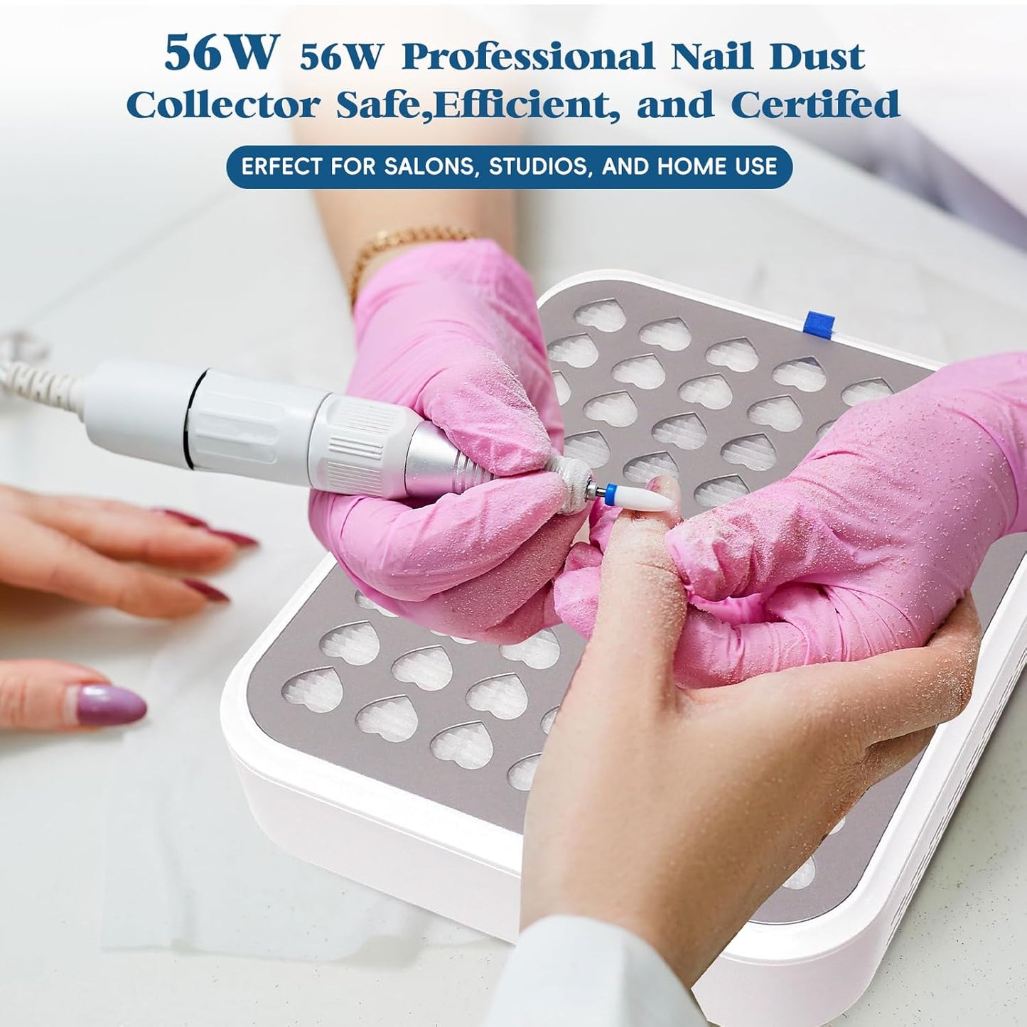 Rechargeable Nail Dust Collector - Professional LED Display with Adjustable Speed | 2 Reusable Filters for Acrylic Nails