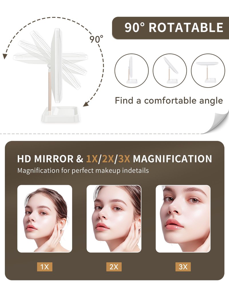 BERTHALESS 2 Pack for Mom Makeup Mirror Vanity Mirror with Lights, 14.4" L x 9.1" W Rechargeable Lighted Mirror with 1X 2X, 3X, Magnification