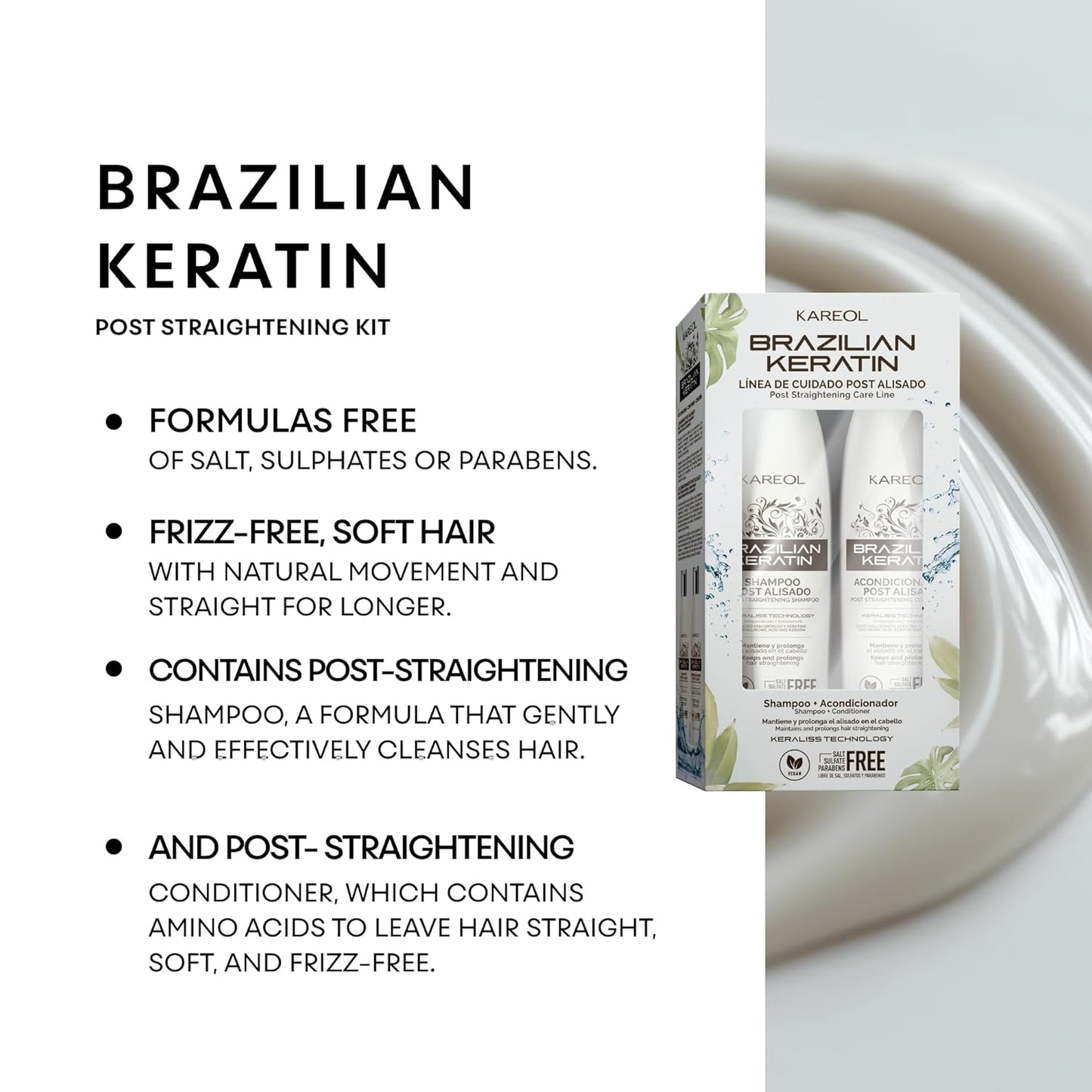 Brazilian Keratin Post Straightening Kit - Sulfate-Free Shampoo & Conditioner for Frizz Control | Vegan Formula