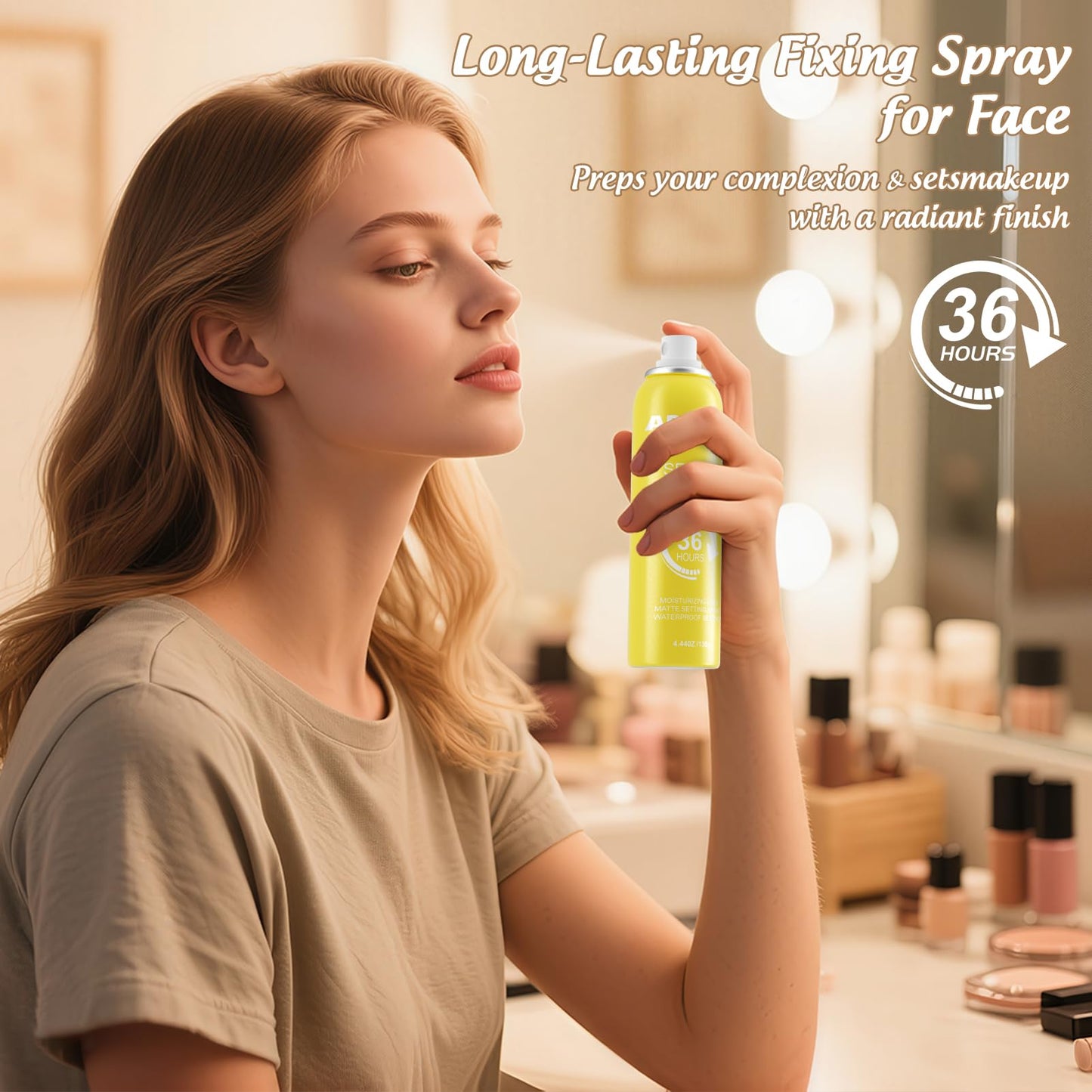 Setting Spray for Makeup Long Lasting for up to 36HR Wear Vitamin C Ultra-Fine Face Mist Dewy Hydrating & Soothing Finishing Fixing Spray for Make Up All-Day Fresh Look 4.44 oz