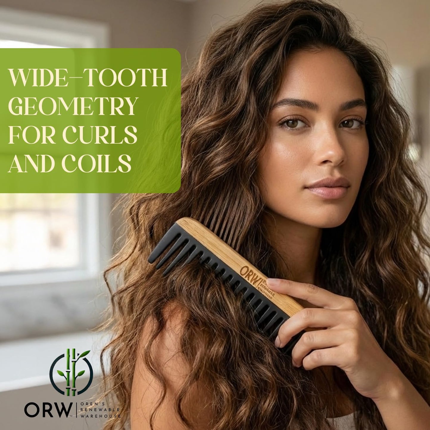 Wide Tooth Comb for Curly Hair – Bamboo Detangling Comb for Wet Hair, Shower Safe, Bakelite Reinforced, Durable, SGS REACH Tested