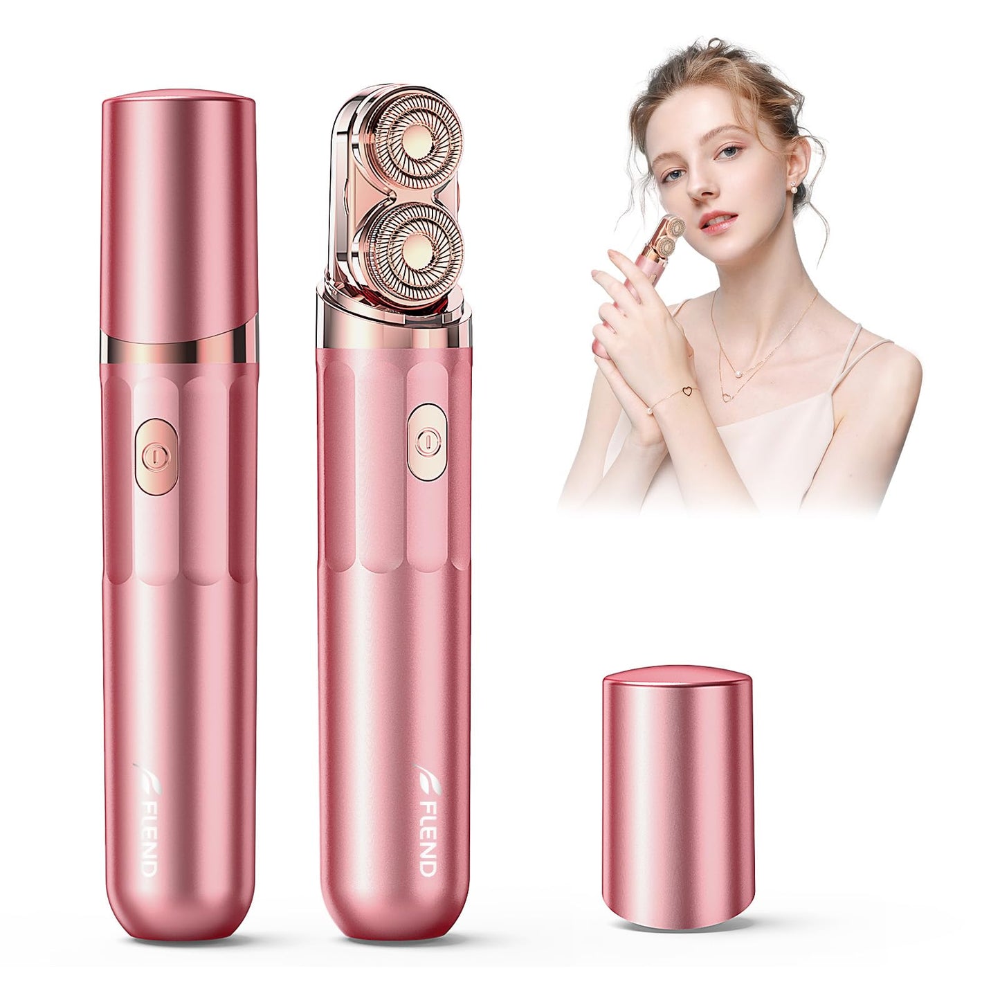 Facial Hair Remover for Women | Dual-Head Face Shaver Electric Hair Removal Device for Face,Lip, Chin | 2 Replacement Heads