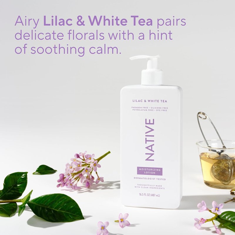 Hydrating Body Lotion - Naturally Derived Plant-Based Moisturizers for Men & Women | Restores Dry Skin, Lilac & White Tea, 16.5 fl oz