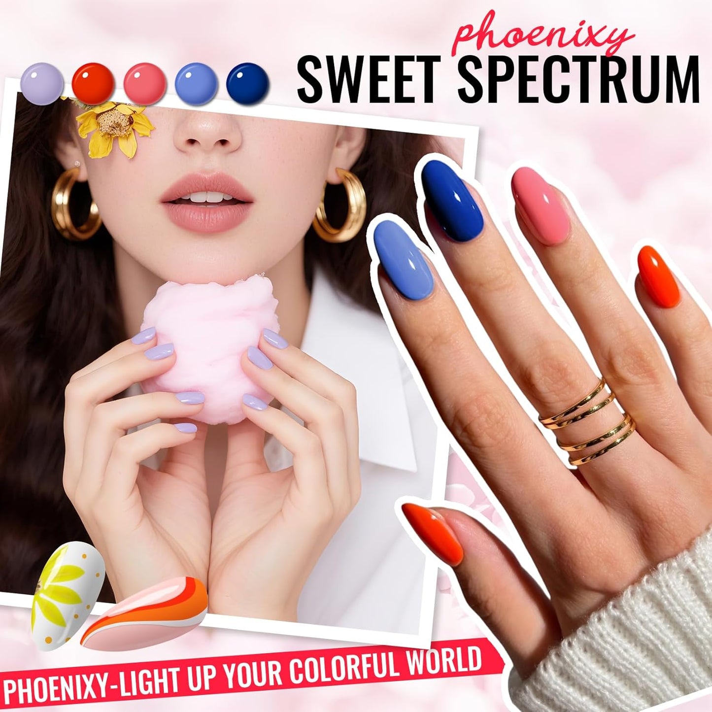 PHOENIXY Gel Nail Polish Set - 50 Pcs with 42 Vibrant Colors, Base & 4 Effects Top Coats | Perfect Nail Starter Kit for Women