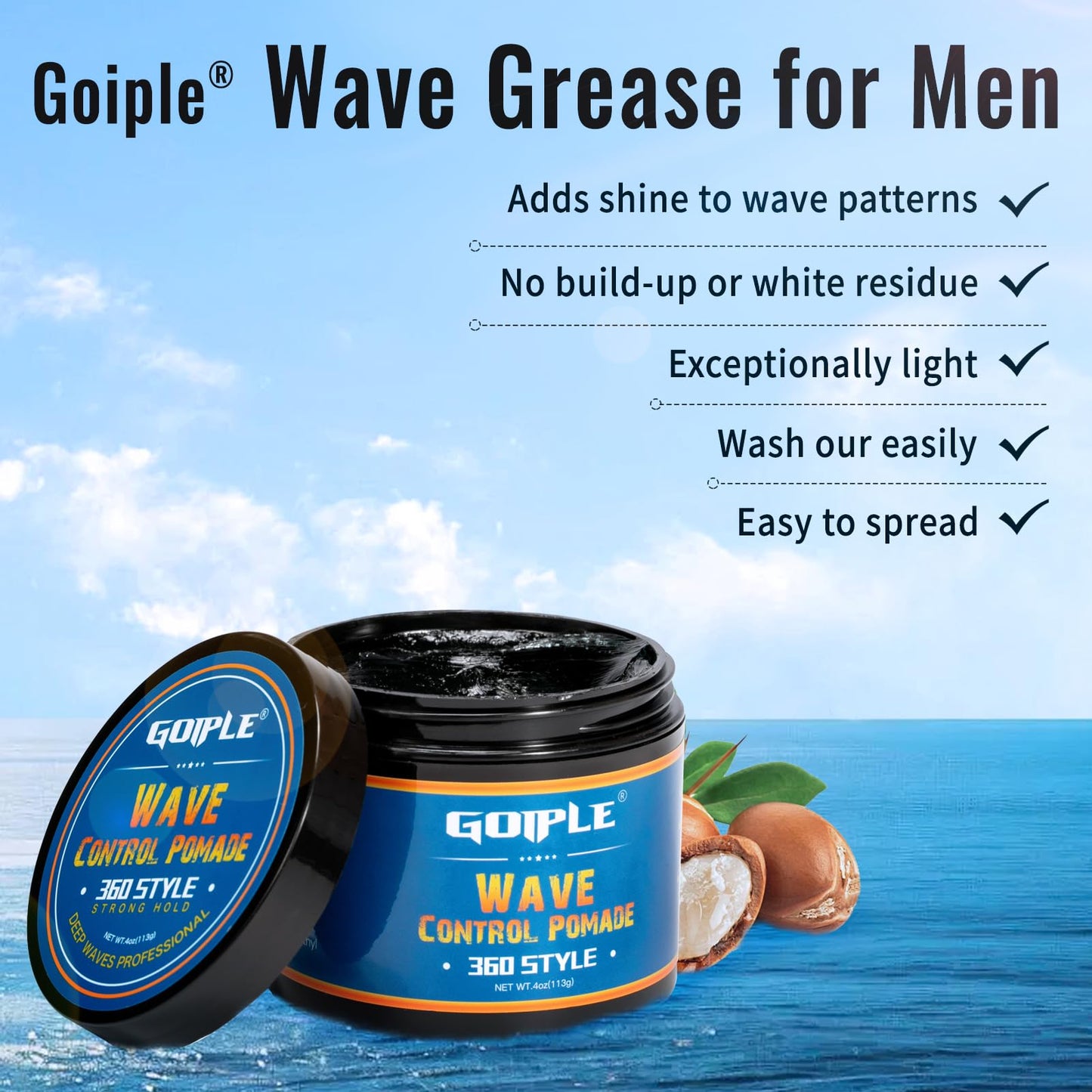 Natural Wave Pomade Strong Hold Easy Wash 360 Wave Training Hair Cream - Waves Grease for Men Water-Based Hair Cream Moisture Control - 360 Waves Wash Shampoo Enhance Waves Hair Shampoo for Black Men