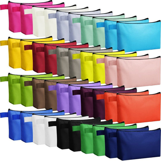 Reginary 40 Pcs Canvas Cosmetic Makeup Bags Bulk Portable Pencil Pouch with Zipper Travel Toiletry Organizer Colored Carrying Case, Operation Christmas Gifts Bulk Items(7.5 x 5 x 1.8 Inch)