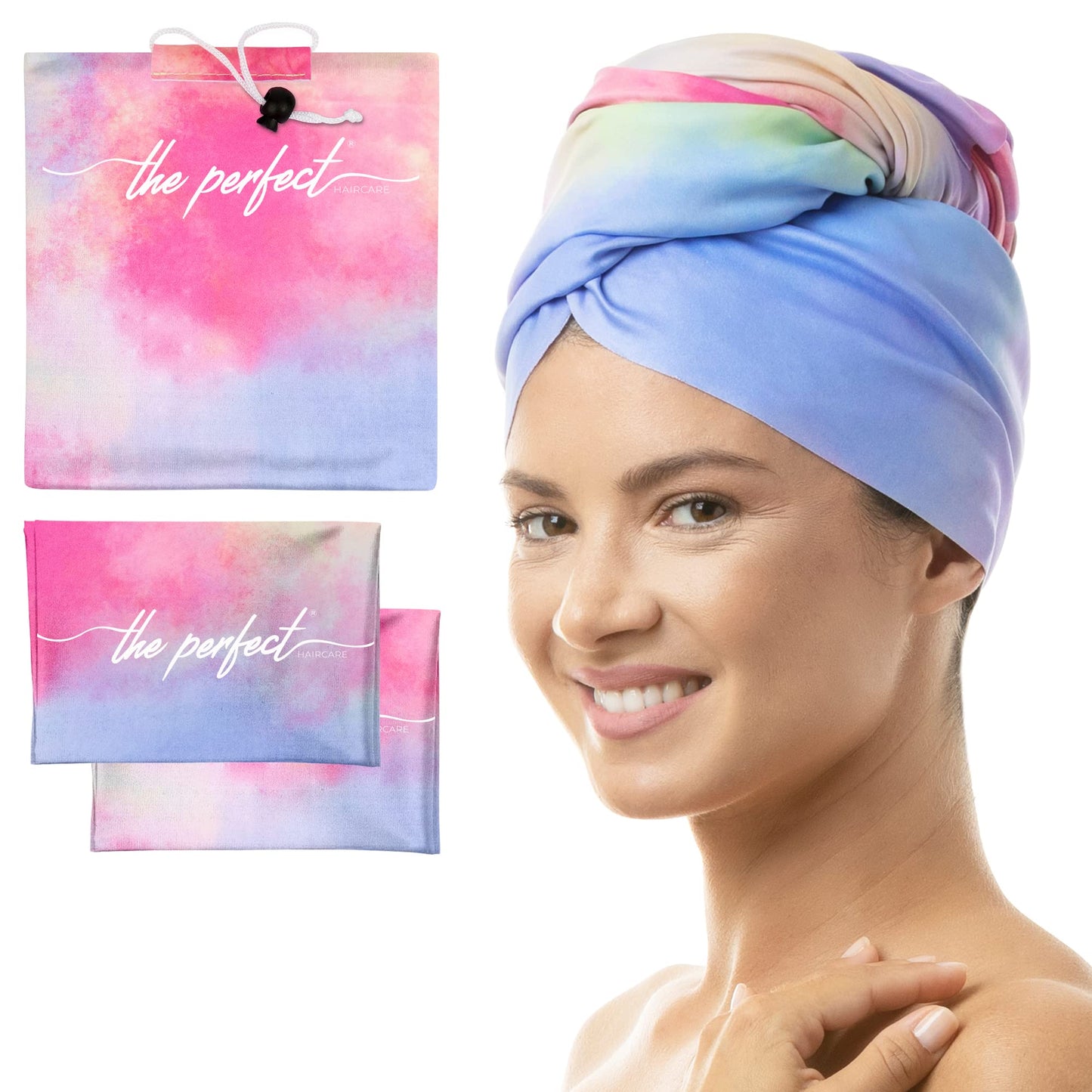 THE PERFECT HAIRCARE Microfiber Hair Plopping Towel Set – Super Absorbent Anti-Frizz Hair Drying Wrap + 2 Curl Scrunching Towels – Fast Drying, Lightweight Wrap for Women, Girls & All Hair Types