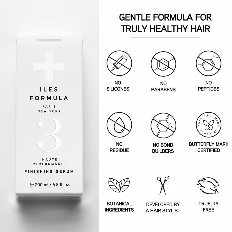 ILES FORMULA Finishing Serum - Anti-Frizz, Weightless Hair Serum & Heat Protectant - Non-Greasy Styling Cream for Dry, Damaged Hair with Silk Extract & Macroloba Seed (200mL)