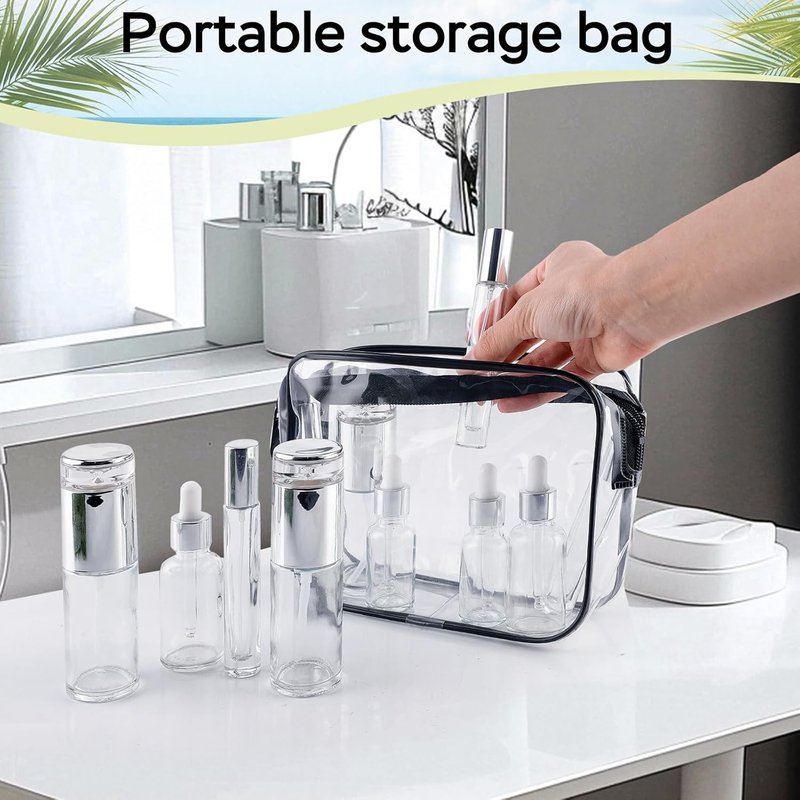 34 Piece Glass Travel Bottles Set - TSA Approved Mini Makeup Containers | Refillable, Leak-Proof, BPA-Free Toiletry Bag for Skincare