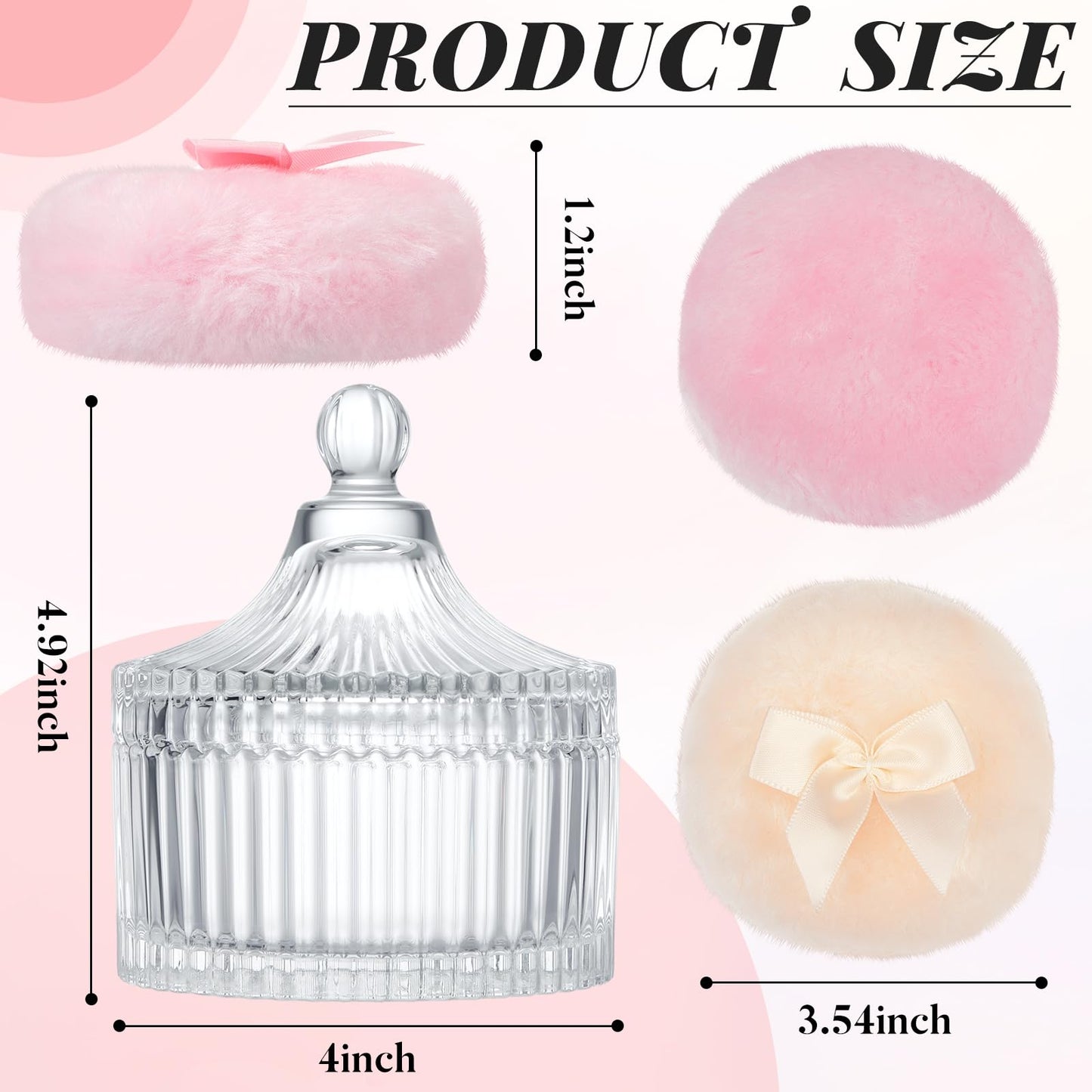 Tioncy 3 Pcs Large Body Powder Puff and Container Valentine's Day gift Powder Container with Puff Crystal Case Soft Washable Reusable Velour Face Body Glitter Wet Dry Makeup (Classic,Clear)