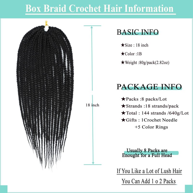 8 Packs Crochet Braids for Back Women 18 Inch Crochet Box Braids Prelooped Crochet Hair for Black Women Box Braids Crochet Hair Extensions