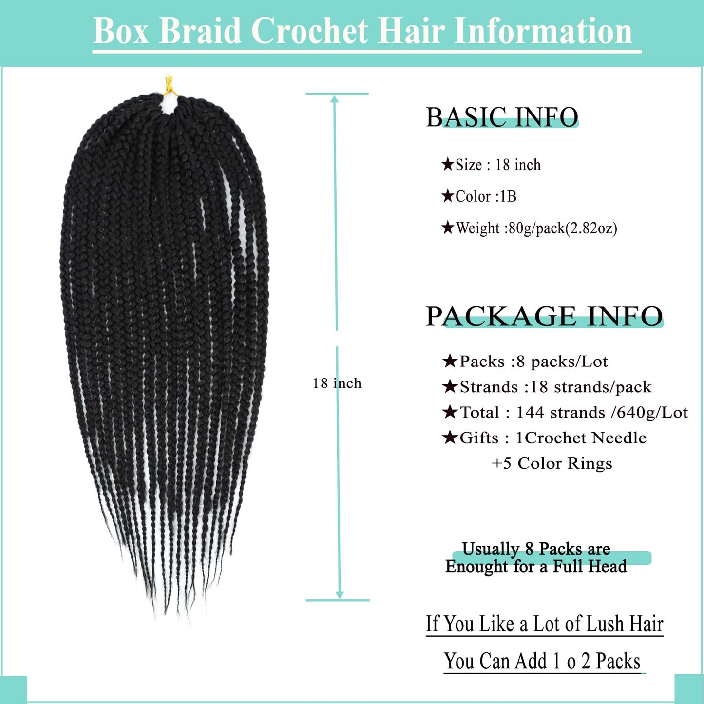 8 Packs Crochet Braids for Back Women 18 Inch Crochet Box Braids Prelooped Crochet Hair for Black Women Box Braids Crochet Hair Extensions
