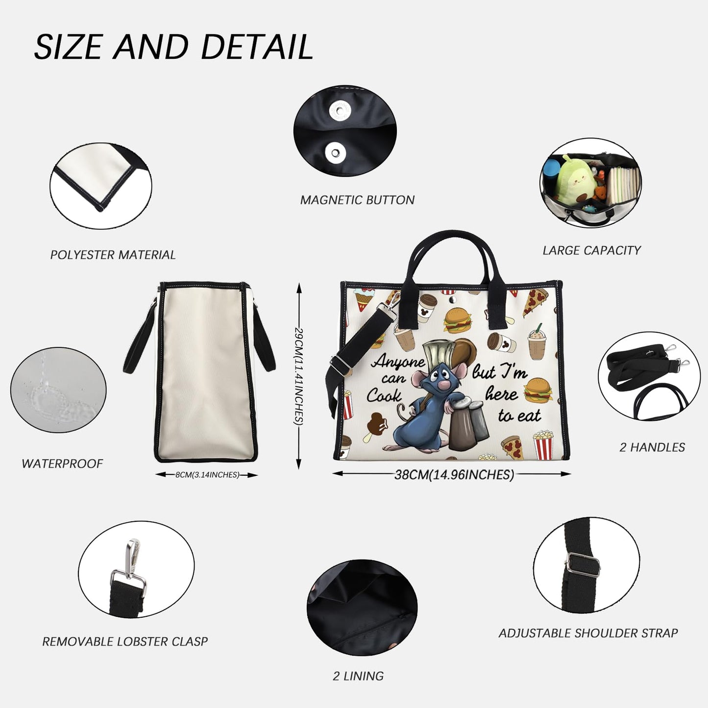 FOTAP Remy Quote Gift Anyone Can Cook Quote Makeup Bag Remy Inspired Zipper Pouch Mouse Chef Cosmetic Bag (anyone cook LT)
