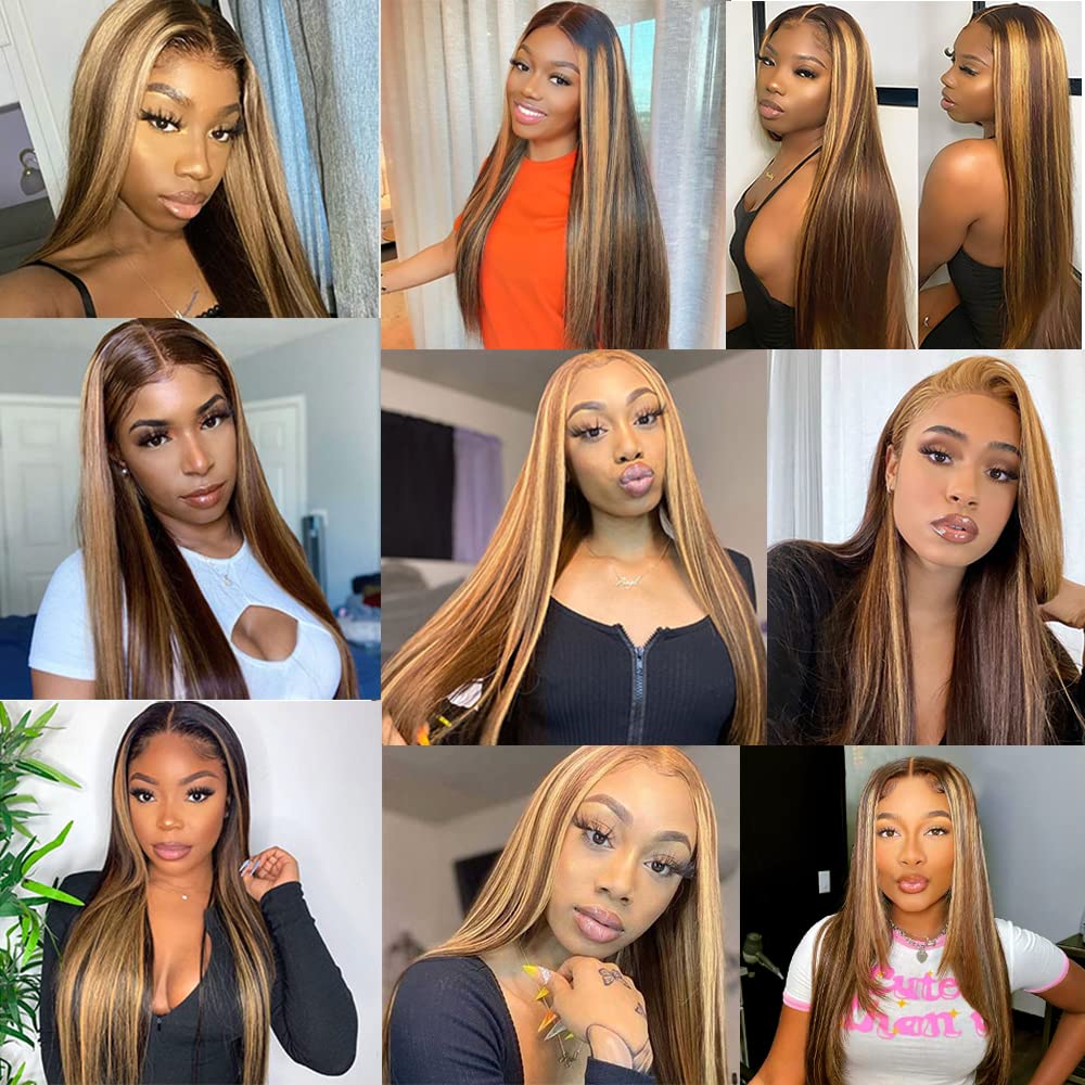 QEUOPE P427 Highlight Blonde Straight Human Hair Bundles Double Weft Brazilian Hair Extensions Ombre Two Tone Blonde Mixed With Brown Bundles for Women 8 10 12 inch