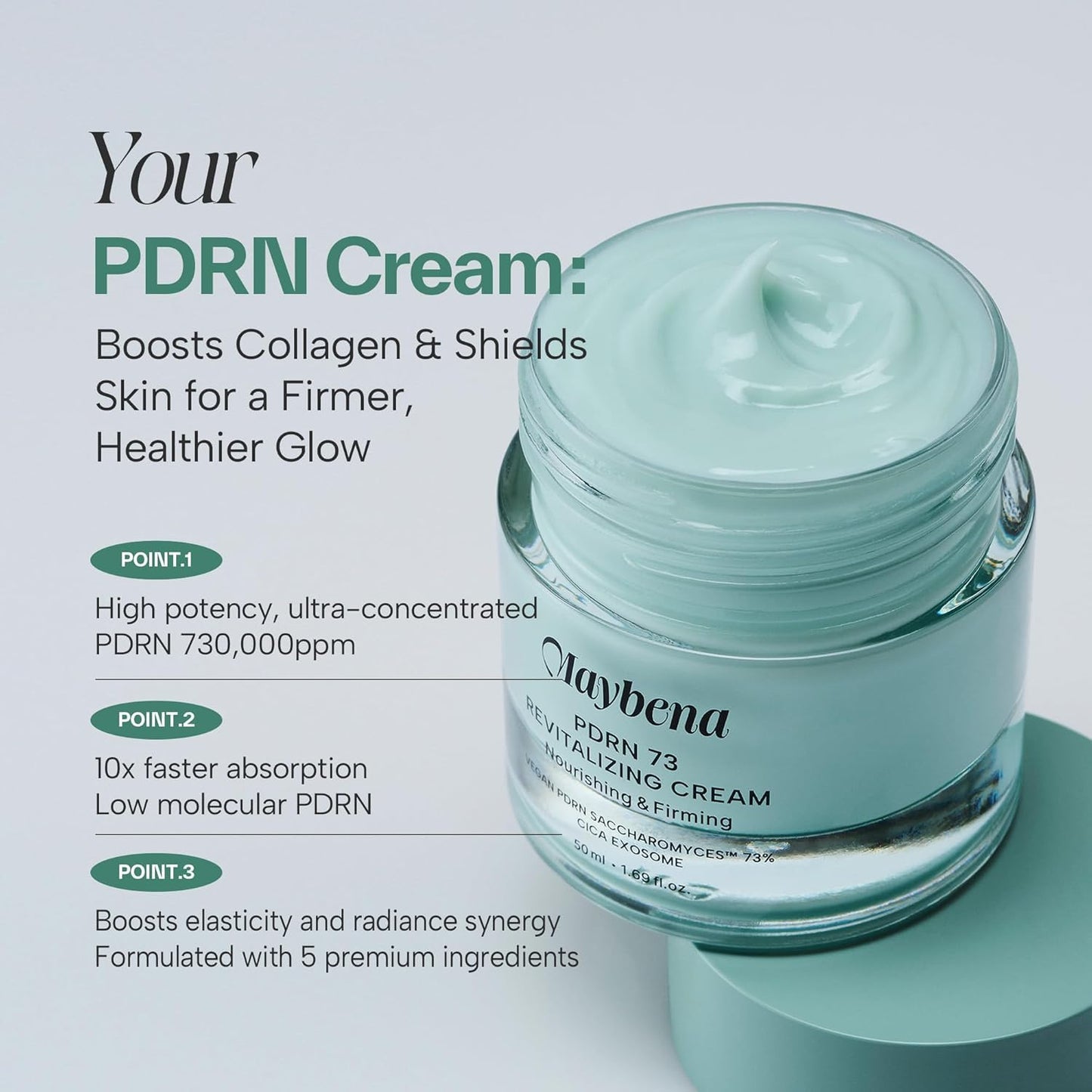 Maybena PDRN 73 Revitalizing Cream (73% Plant PDRN, Fast Absorbing Formula) – Korean Beauty Skin Care Moisturizer for Face Skincare Facial