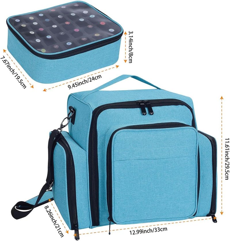 Nail Polish Organizer Case - Portable Travel Storage for 60 Bottles | Includes 2 Detachable Bags, Lake Green