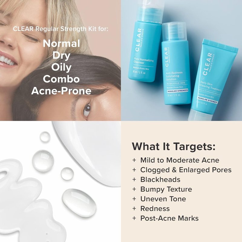 Paula's Choice Acne Treatment Kit - Daily Cleanser & 2% Salicylic Acid | Fragrance-Free, 3-Piece Set