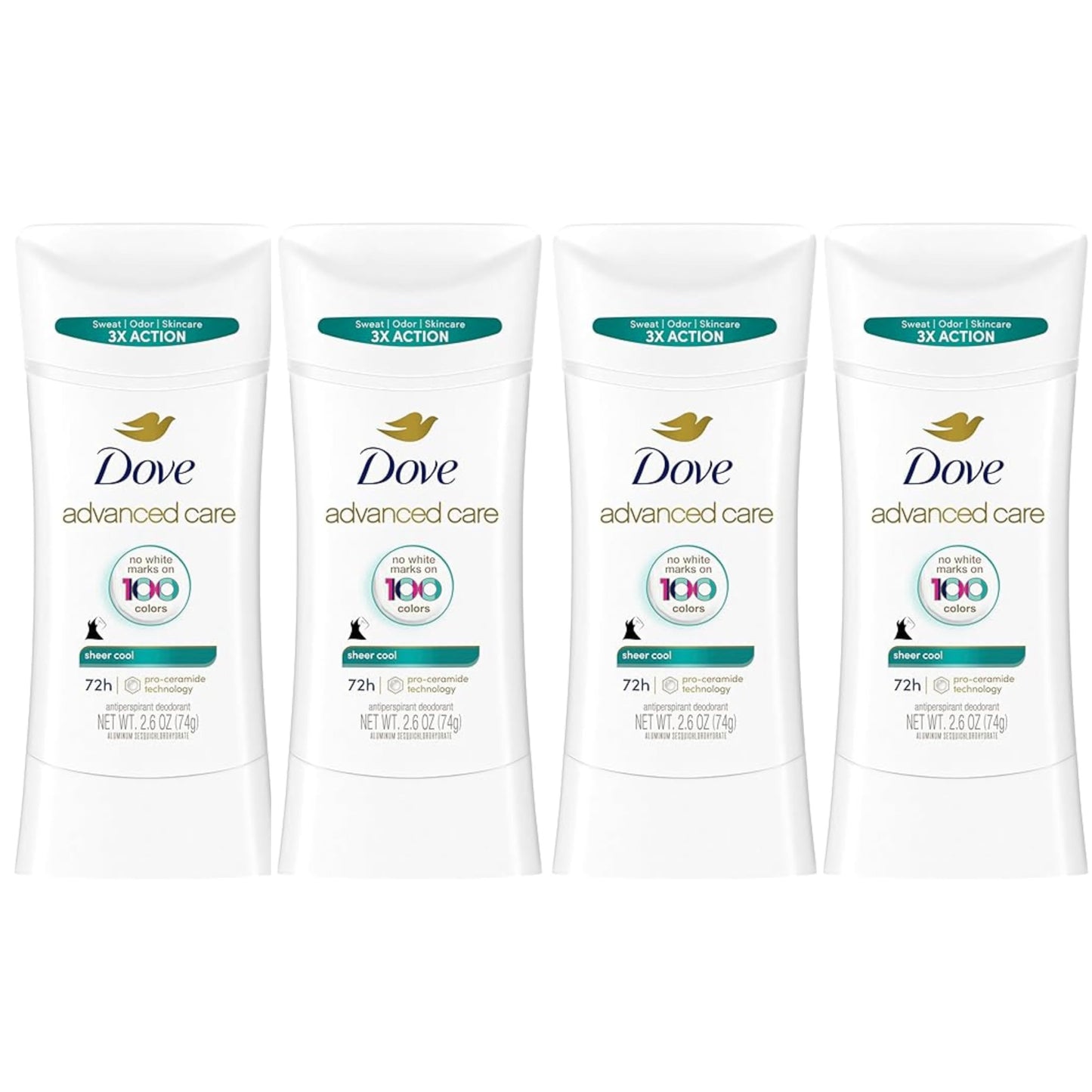 Dove Advanced Care Antiperspirant Deodorant Stick Sheer Cool for Soft, Resilient Skin Sweat & Odor Protection, 2.6 oz (Pack Of 4)