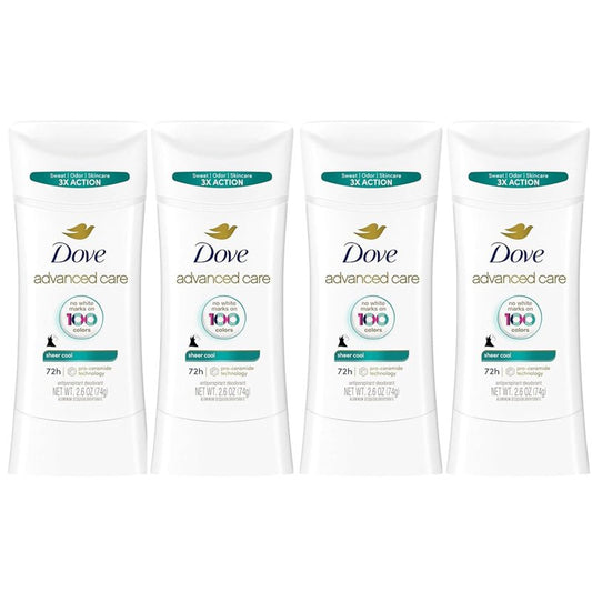 Dove Advanced Care Antiperspirant Deodorant Stick Sheer Cool for Soft, Resilient Skin Sweat & Odor Protection, 2.6 oz (Pack Of 4)
