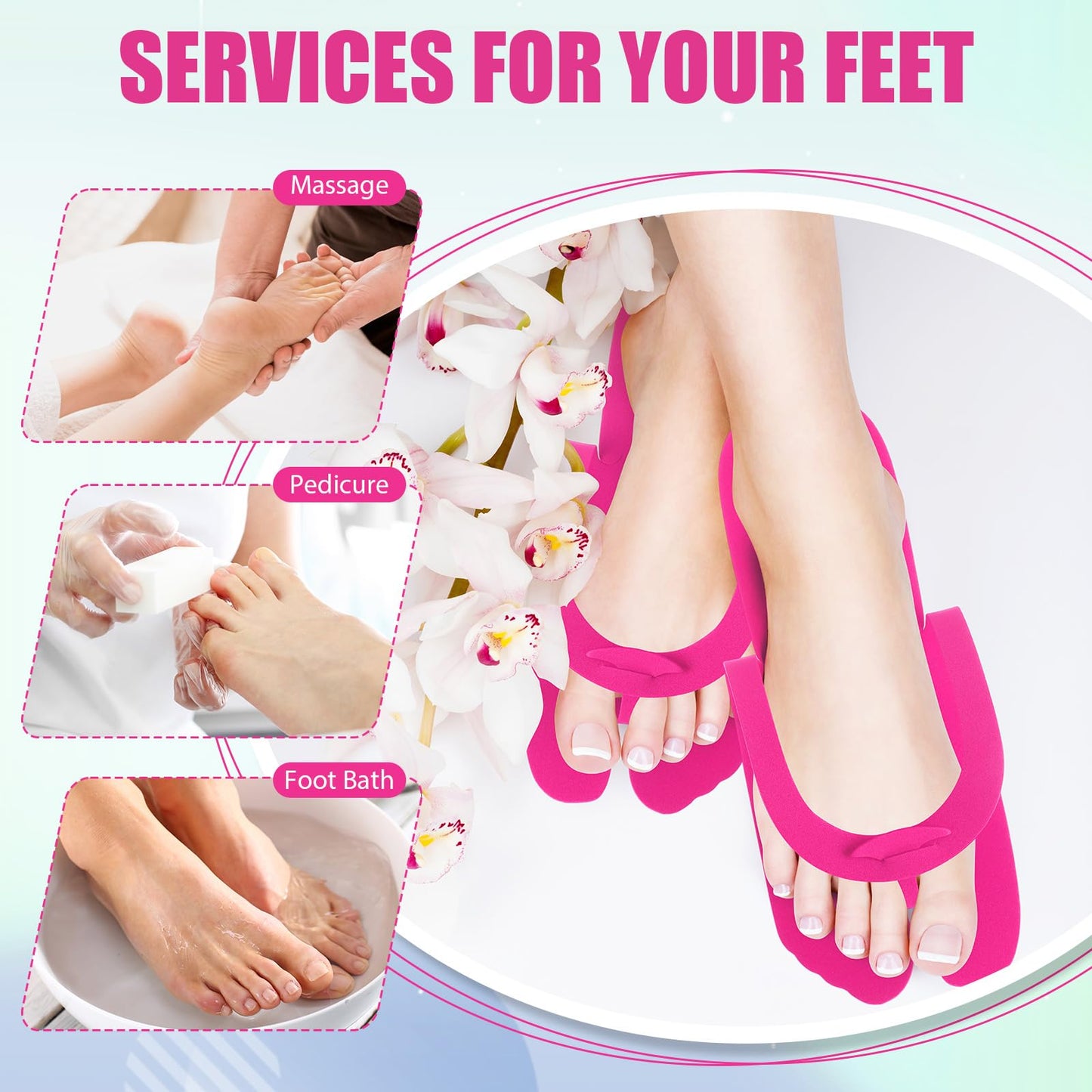 JaGely 100 Pairs Large Disposable Pedicure Slippers Bulk Multicolor EVA Foam Flip Flops Foot Nail Salon Slippers Spa Party Supplies for Women Men Guests, Night Shoes for Travel Home Camp, 11 Inches