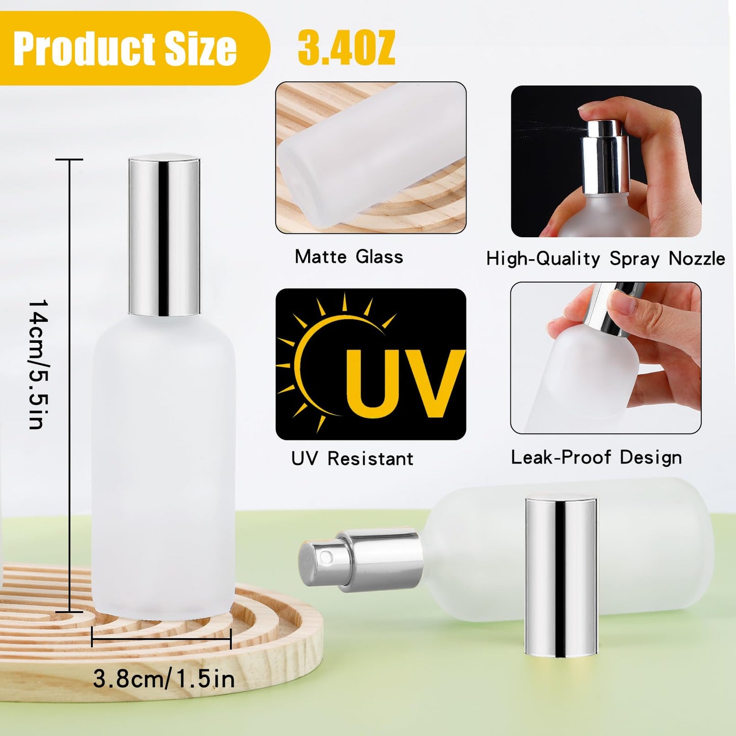 Gabotrie 30 Pcs Glass Spray Bottle, 3.4 oz/100 ml Frosted Glass Spray Bottles, Perfume Empty Bottles, Refillable Container for Perfume, Clear Bottle with Sliver Fine Mist Sprayer for Face Body Travel
