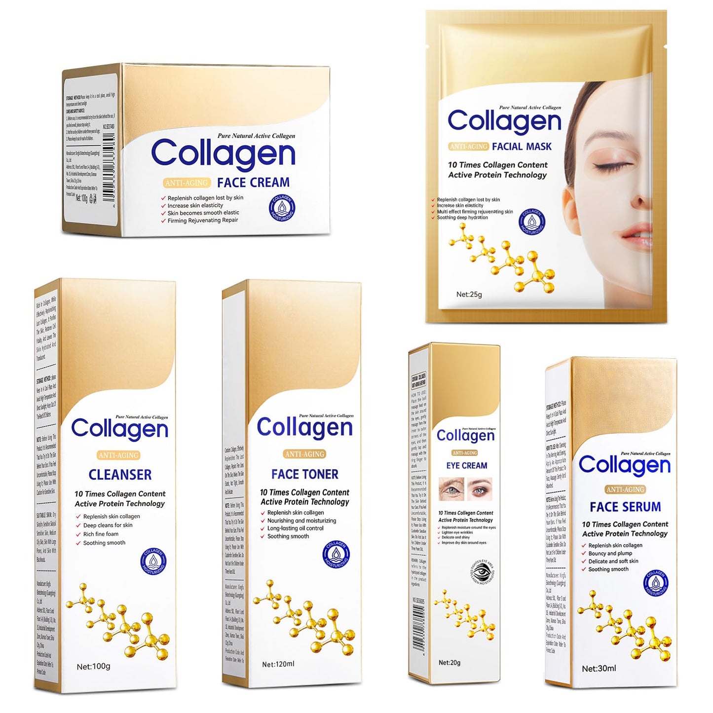 Collagen Skin Care Set, Anti Aging Skincare Set for Reduce Wrinkles, Shrink Pores, Smooth Fine Lines, Hydrating, Skincare Kits for Women, Daily Skin Care