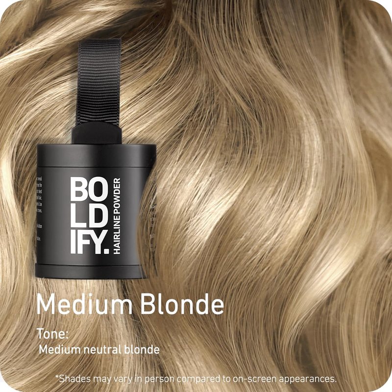 BOLDIFY Hairline Powder (LARGE, 10g) - Water-Resistant Root Touch Up Hair Color for Gray Coverage - 24-Hour Stain-Proof, Mess-Free Hair Powder for Thinning Hair - Medium Blonde