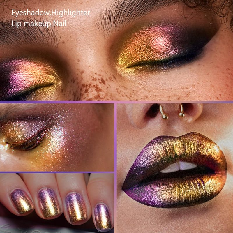 Duochrome Glitter Multichrome Metallic Eyeshadow - High Impact Multi-colors Shift Eye Looks in Pink Gold, Purple, and Green - Intense Color Shifting, High Pigmented, Longer-Lasting Without Creasing…