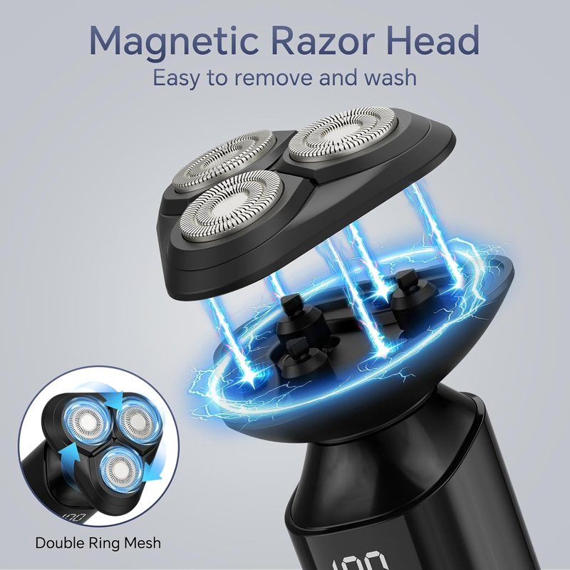 Electric Razor for Men - Waterproof 3D Rotary Shaver | Rechargeable Wet/Dry 3-in-1 with Beard Trimmer & Groomer