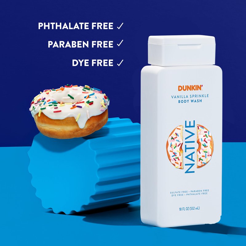 Native Body Wash, Dunkin Vanilla Sprinkle, Contains Naturally Derived Ingredients | For Women & Men, Sulfate, Paraben, & Dye Free Leaving Skin Soft and Hydrated | 18 oz