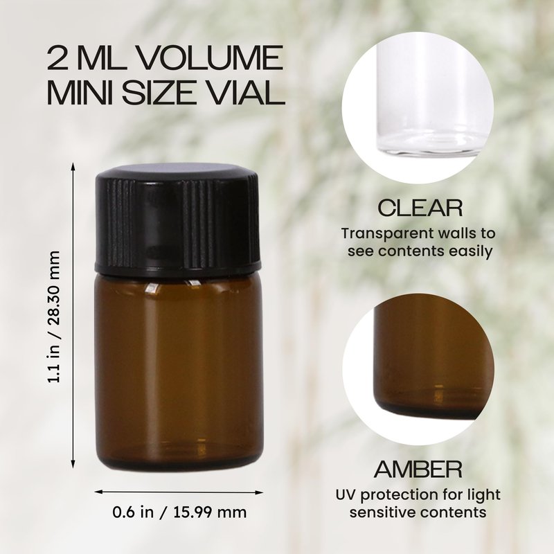 Beauticom 2ML Amber Glass Vial 144 Pieces with Orifice Reducer