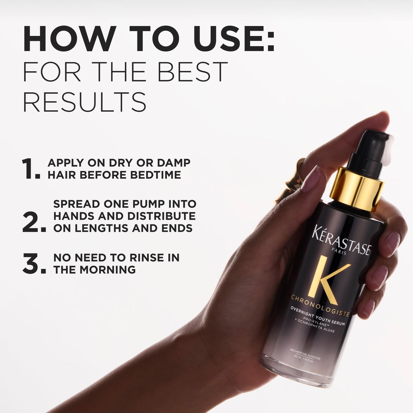 KÉRASTASE Chronologiste Overnight Youth Serum, Anti-Aging Night Serum, Infused with Hyaluronic Acid & Abyssine, Hydrates, Plumps & Restores Shine, 90ml