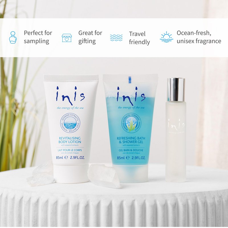 Inis the Energy of the Sea - Trio Gift Set for Women and Men, Travel Size Toiletries with Mini Cologne, Body Lotion and Bath and Shower Gel, Clean Ocean Fresh Unisex Fragrance