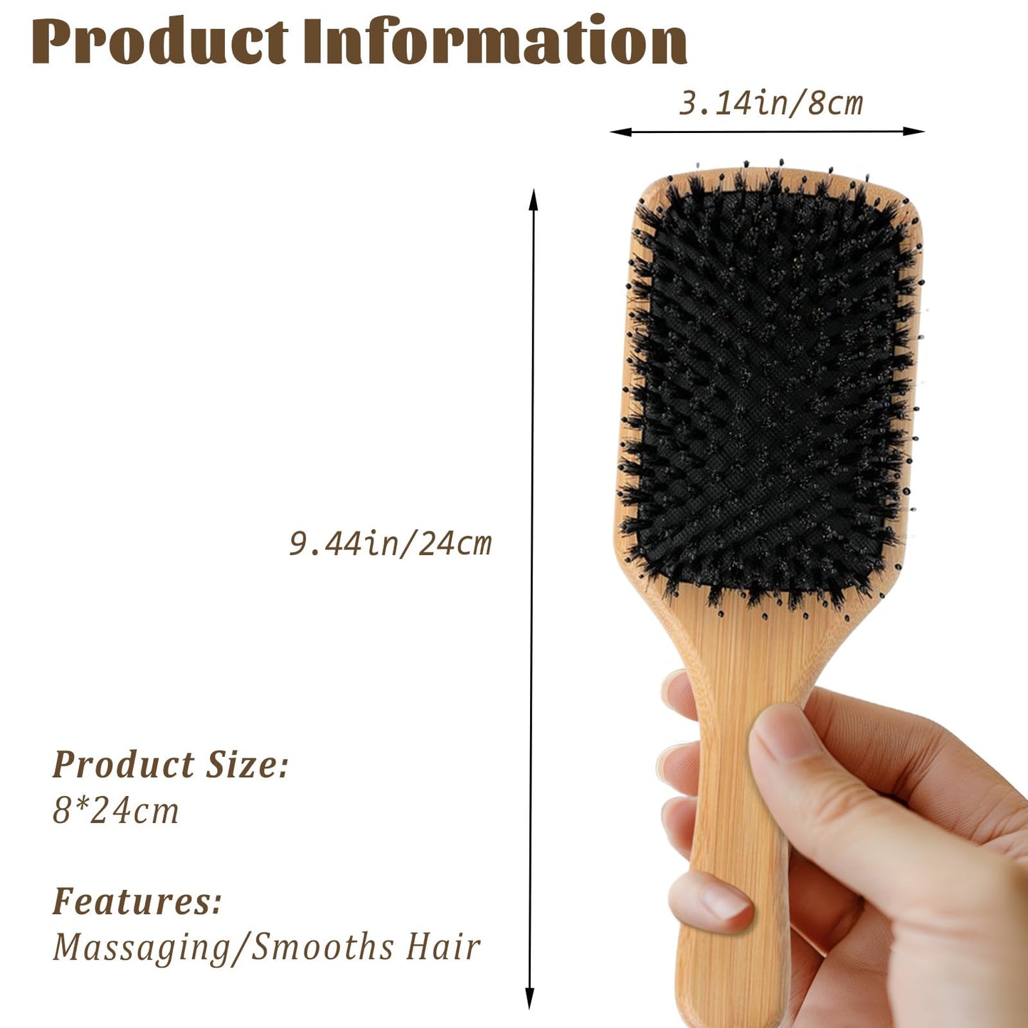 Wooden Paddle Hair Brush with Bristle & Detangling Pins – Hairbrush for Men, Women, to Reduce Frizz, Restore Shine & Promote Healthy Hair