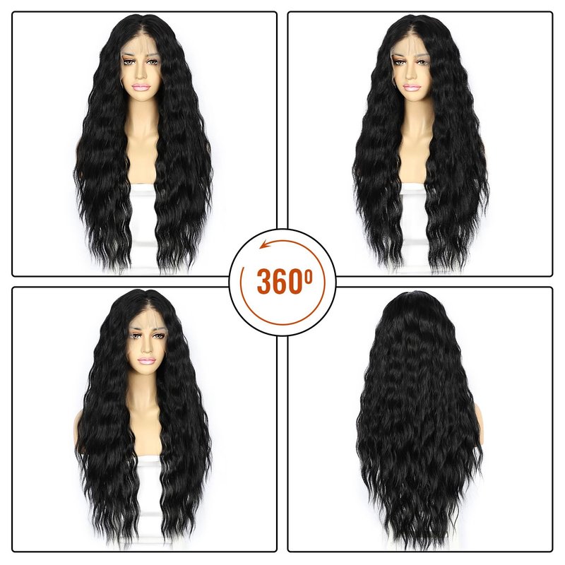 SAPPHIREWIGS 13×4 Black Lace Front Wigs Loose Wave Wig Pre Plucked Hairline Synthetic Lace Frontal Crimp Curly Wigs for Black Women Cosplay Daily Party Use 30 inch