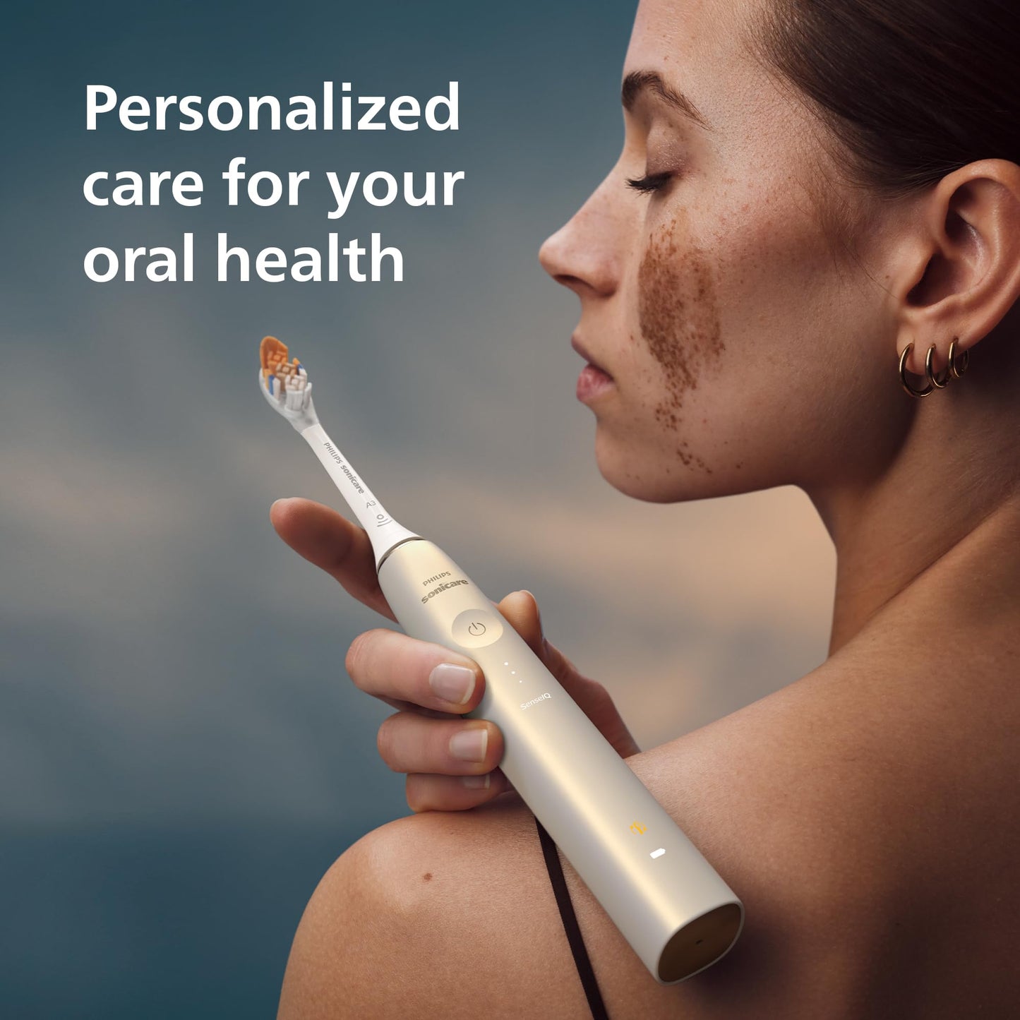 Philips Sonicare DiamondClean 9900 Prestige Electric Toothbrush - with SenseIQ Technology and Advanced AI App, 5 Brushing Modes, 3 Intensity Levels, Charging Travel Case, Champagne, BD9001AZ