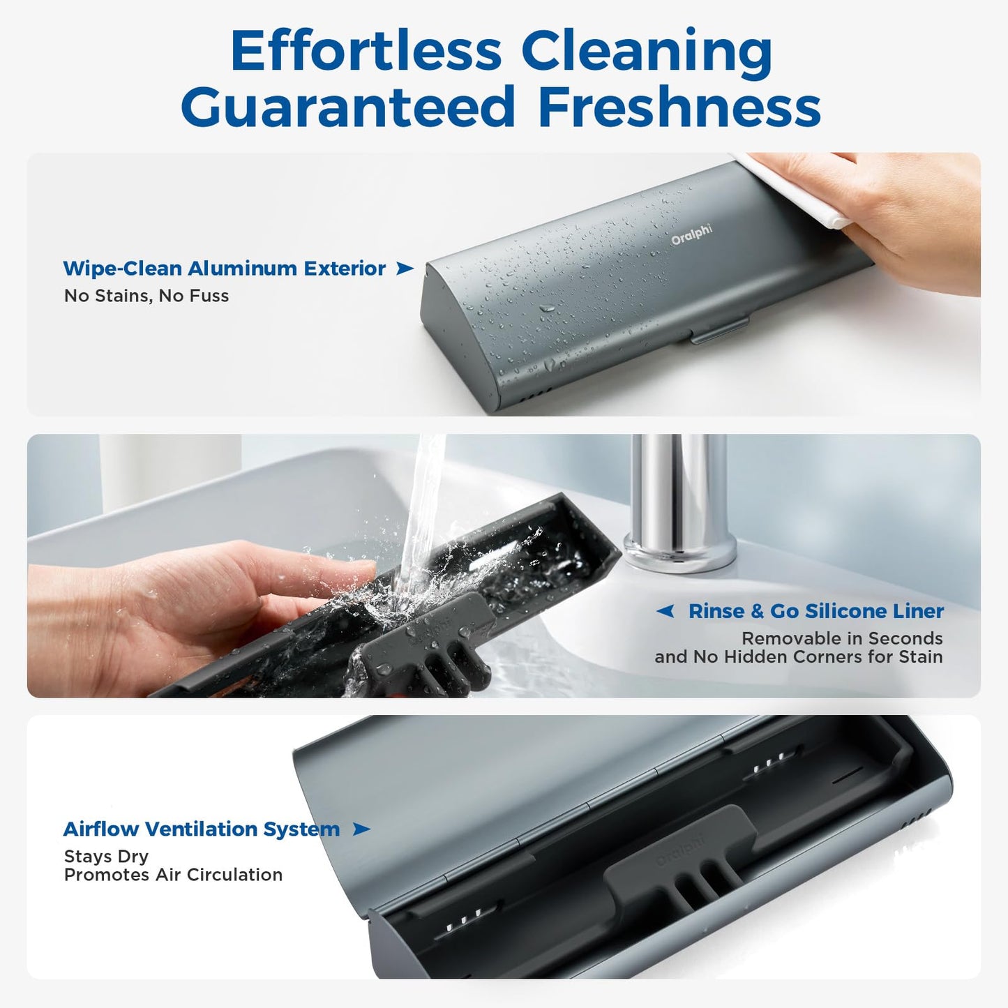 Oralphi Aluminum Electric Toothbrush Travel Case, 2 in 1 Travel Toothbrush Holder for Oral B/Oral-B Pro 1000 1500 5000 7000 and Most Electric Toothbrush for Traveling, Removable Silicone Liner-Grey