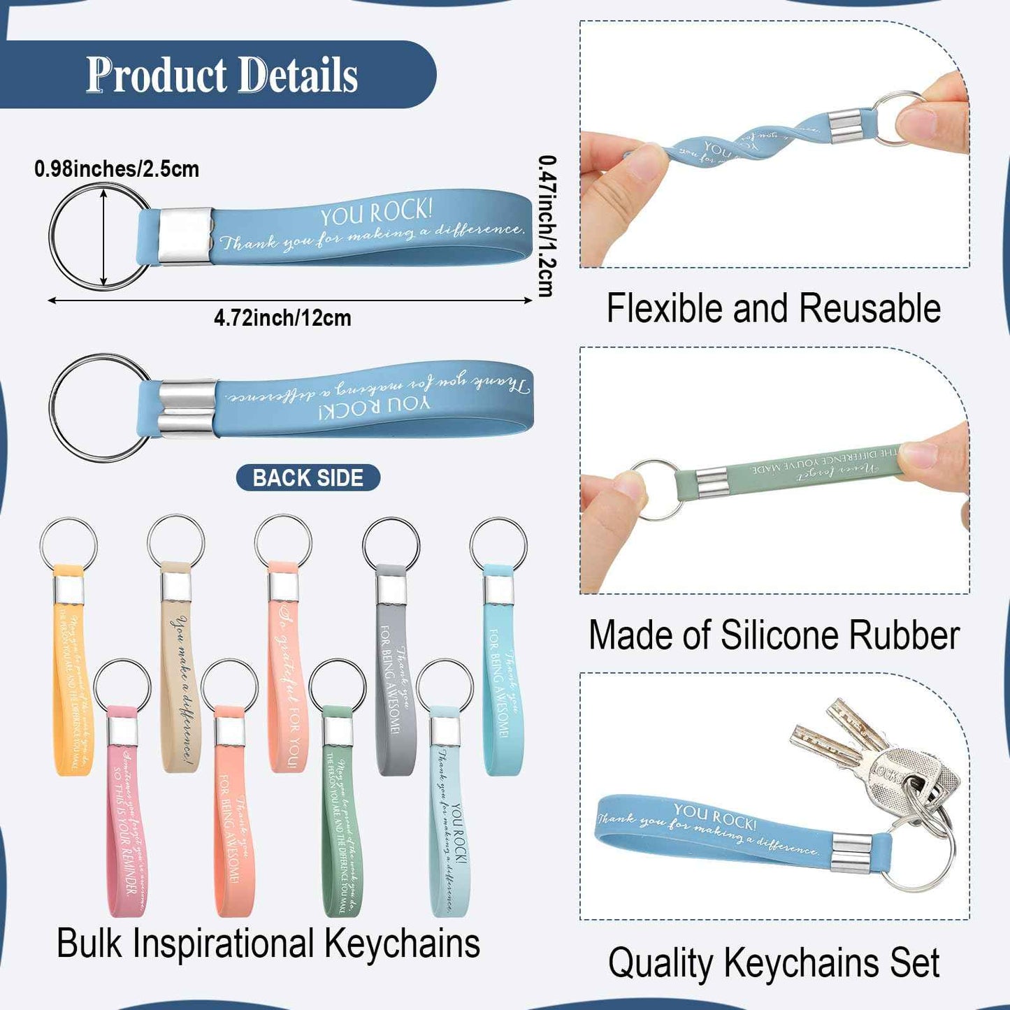 Hillban 60 Pcs Rainbow Canvas Makeup Bags Bulk Christmas Rbt Teacher Appreciation Gifts 30 Cosmetic Bags 30 Inspirational Keychains for Women Teacher Coworker Volunteer Nurse