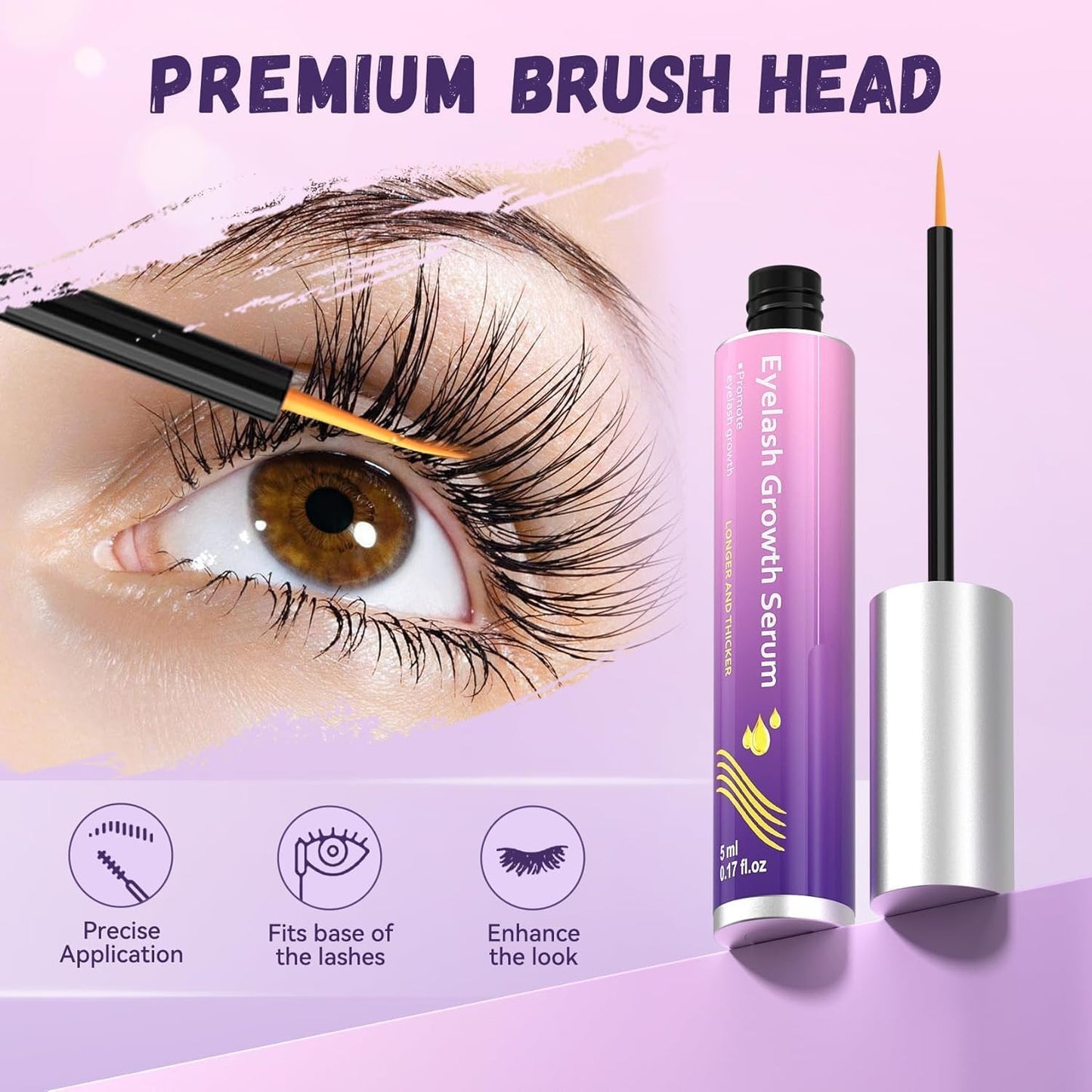 Lash Growth Serum - Gentle Daily Nourishing Treatment for Longer Thicker Fuller Lashes - Vegan Cruelty-Free Sensitive Eyes Safe (5ml)