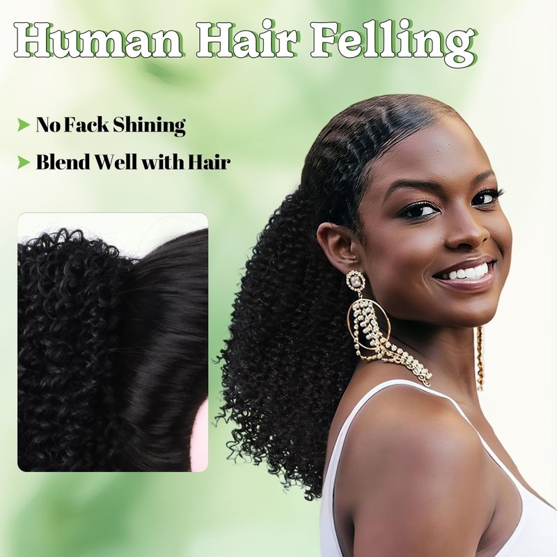 Ponytail Extension - 10 Inch Afro Kinky Curly Drawstring Hairpiece for Black Women | Mix Dark Brown (1B/33#)