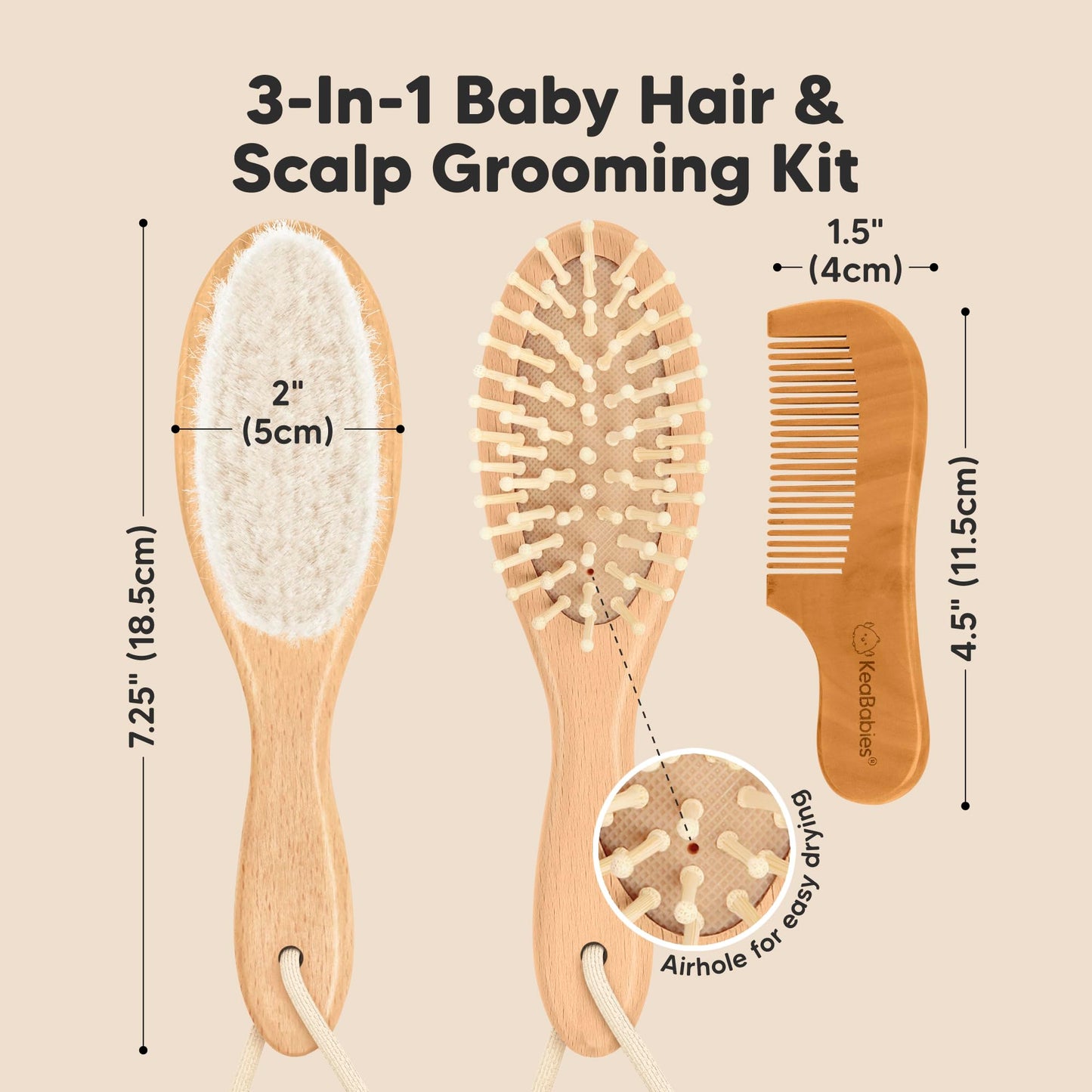 Wooden Baby Hair Brush Set for Newborns, Toddlers - Soft Goat Bristle Baby Brush and Comb Set Newborn Grooming Kit for Cradle Cap Care, Durable & Gentle, Boy, Girl Infant Essentials (Regular, Walnut)